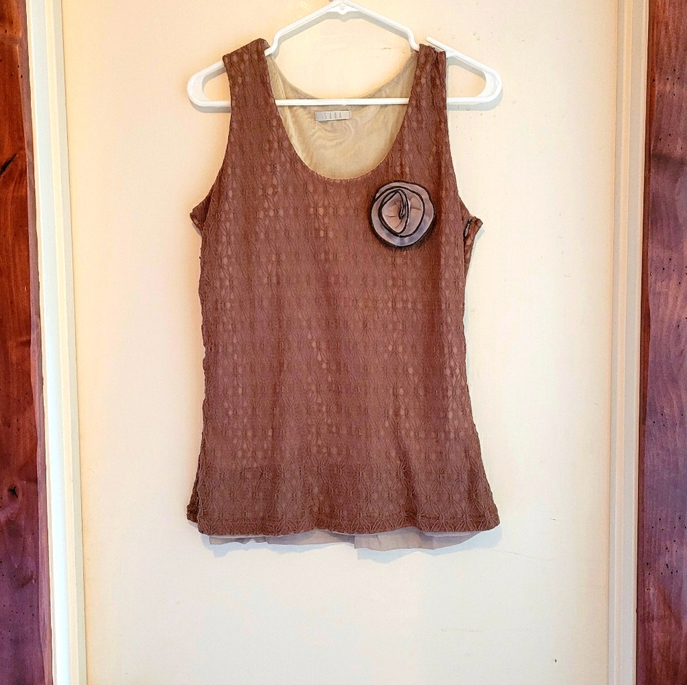 Taupe Top With Removable Rose Pin